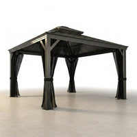 12 Ft. W X 12 Ft. D Aluminum Hardtop Gazebo with Galvanized Double Roof and Textilene Netting — Studio Shot
