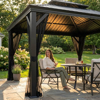 12 Ft. W X 12 Ft. D Aluminum Hardtop Gazebo with Galvanized Double Roof and Textilene Netting — Lifestyle
