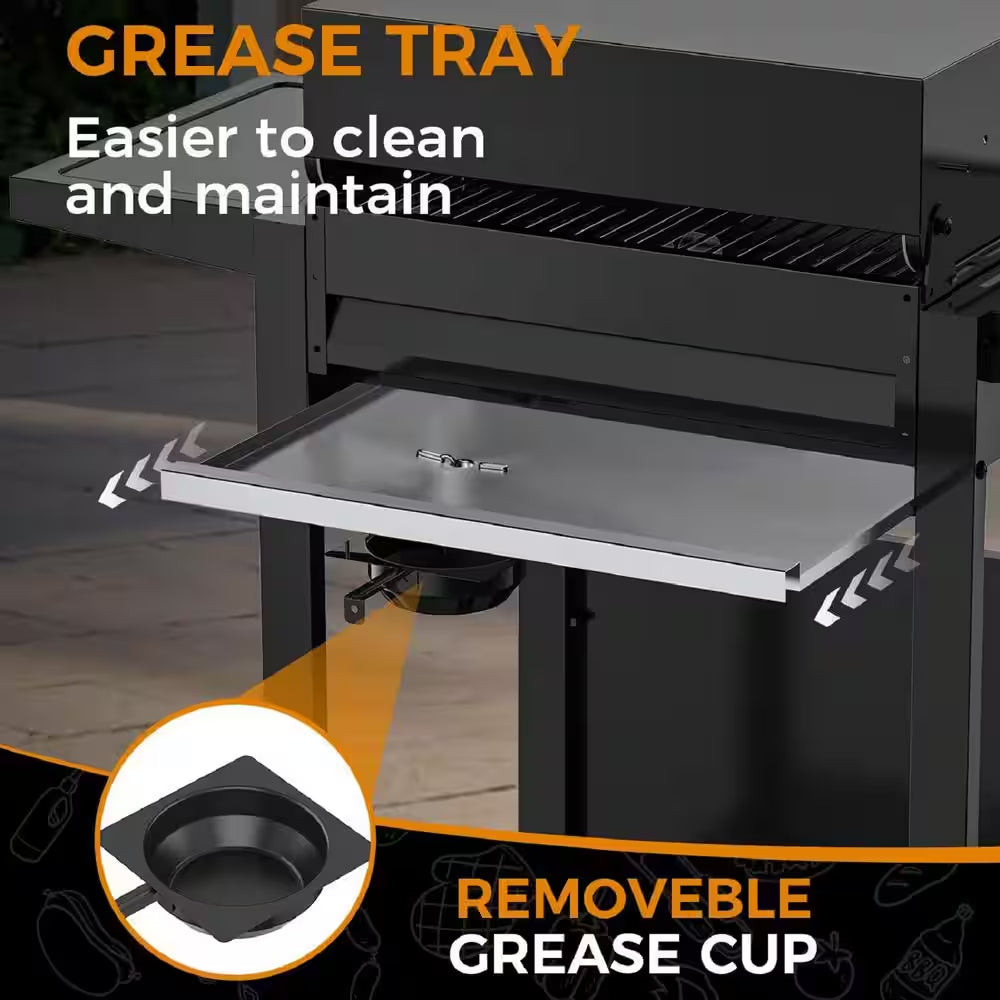 2 Burner Stainless Steel Portable Propane Gas Grill in Black