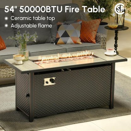 7 PCS Outdoor Patio Furniture Set with Fire Pit Table and Swivel Rocking Chairs,Patio Seating outside Sofa and Chair Set,All Weather Wicker Outdoor Conversation Sets for Yard Porch Deck,Dark Grey