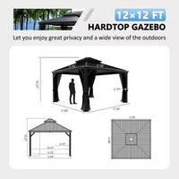 12 Ft. W X 12 Ft. D Aluminum Hardtop Gazebo with Galvanized Double Roof and Textilene Netting