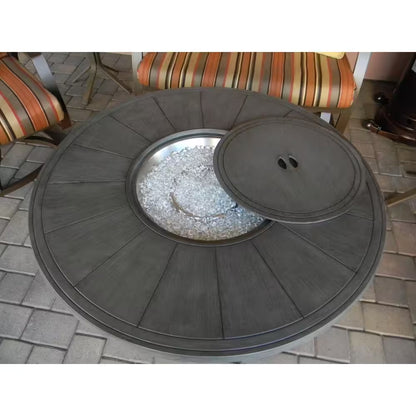 44 In. X 24 In. round Aluminum Propane Fire Pit in Brushed Wood Finish