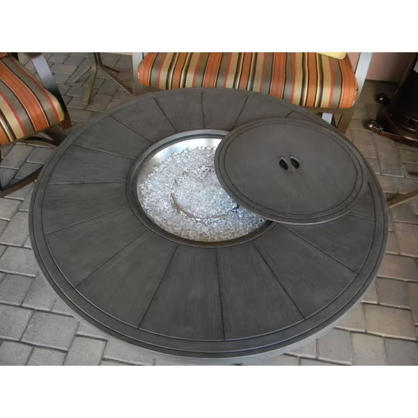 44 In. X 24 In. round Aluminum Propane Fire Pit in Brushed Wood Finish