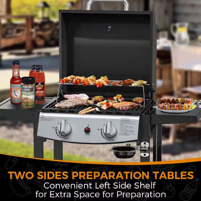 2 Burner Stainless Steel Portable Propane Gas Grill in Black