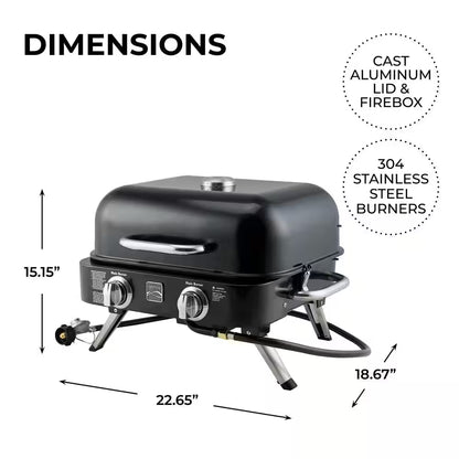 2-Burner Retro Portable Propane Gas Grill in Black