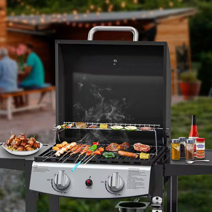 2 Burner Stainless Steel Portable Propane Gas Grill in Black
