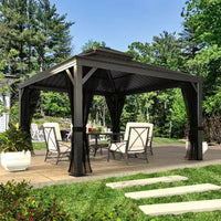 12 Ft. W X 12 Ft. D Aluminum Hardtop Gazebo with Galvanized Double Roof and Textilene Netting