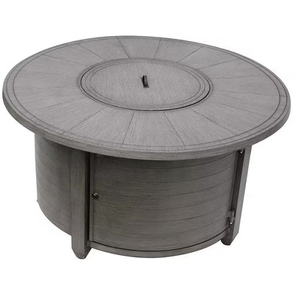 44 In. X 24 In. round Aluminum Propane Fire Pit in Brushed Wood Finish