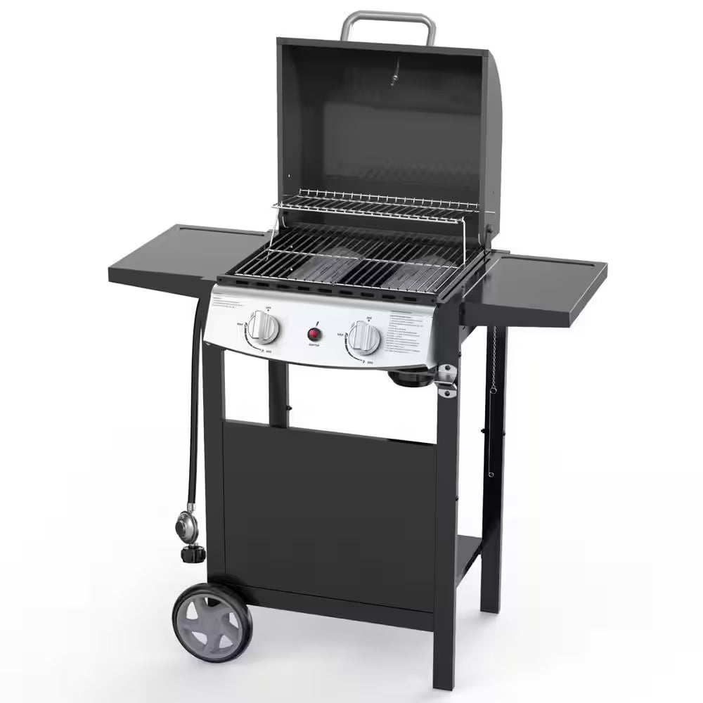 2 Burner Stainless Steel Portable Propane Gas Grill in Black