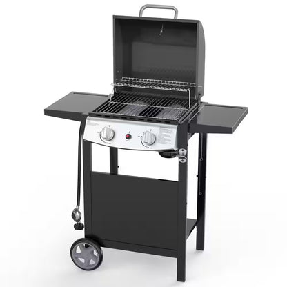 2 Burner Stainless Steel Portable Propane Gas Grill in Black